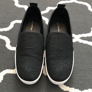 Black platform slip on flat